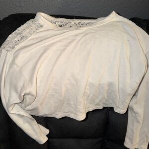 Hollister Cream Lace Shoulder Crop Top